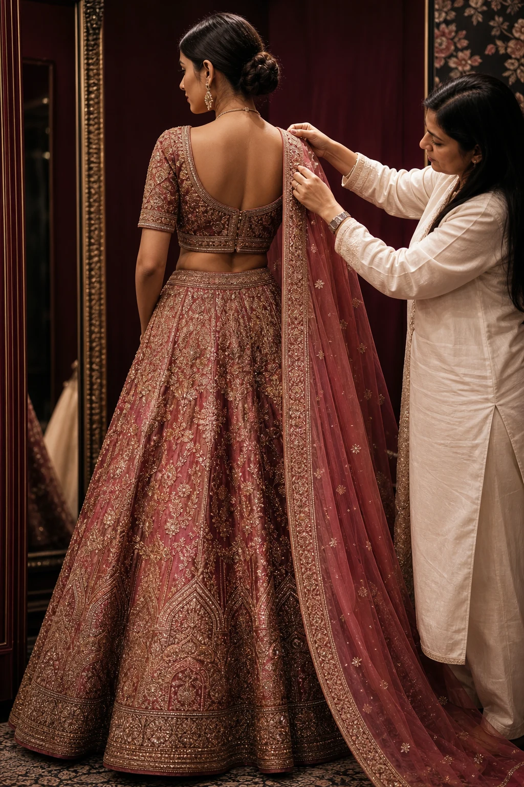 Bride in bridal couture, photographed from behind